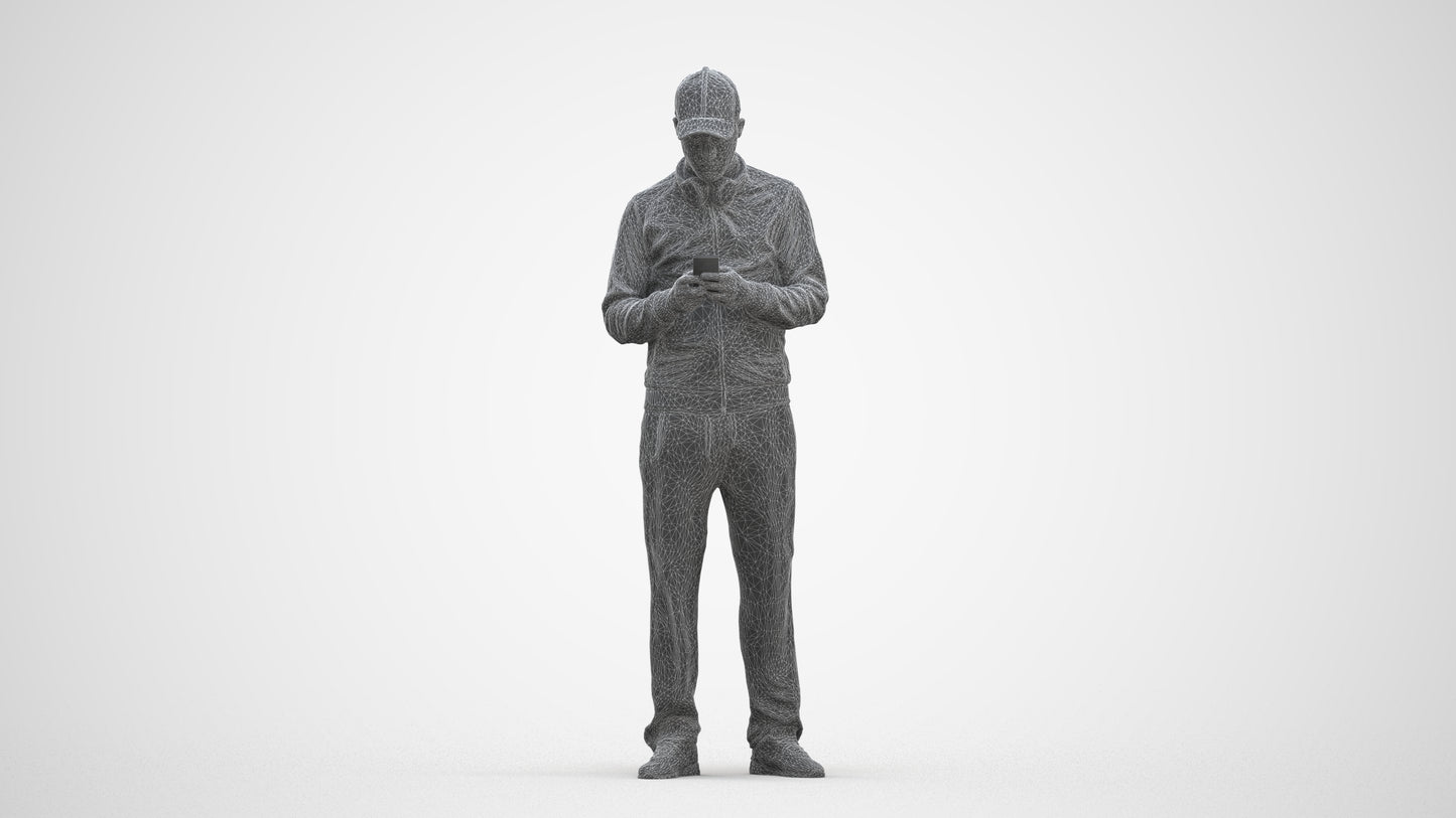 3D human model man sport standing, photogrammetry scanned person for archviz, three-quarter front view render