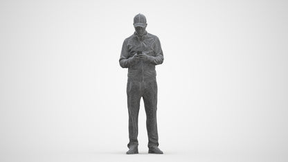 3D human model man sport standing, photogrammetry scanned person for archviz, three-quarter front view render