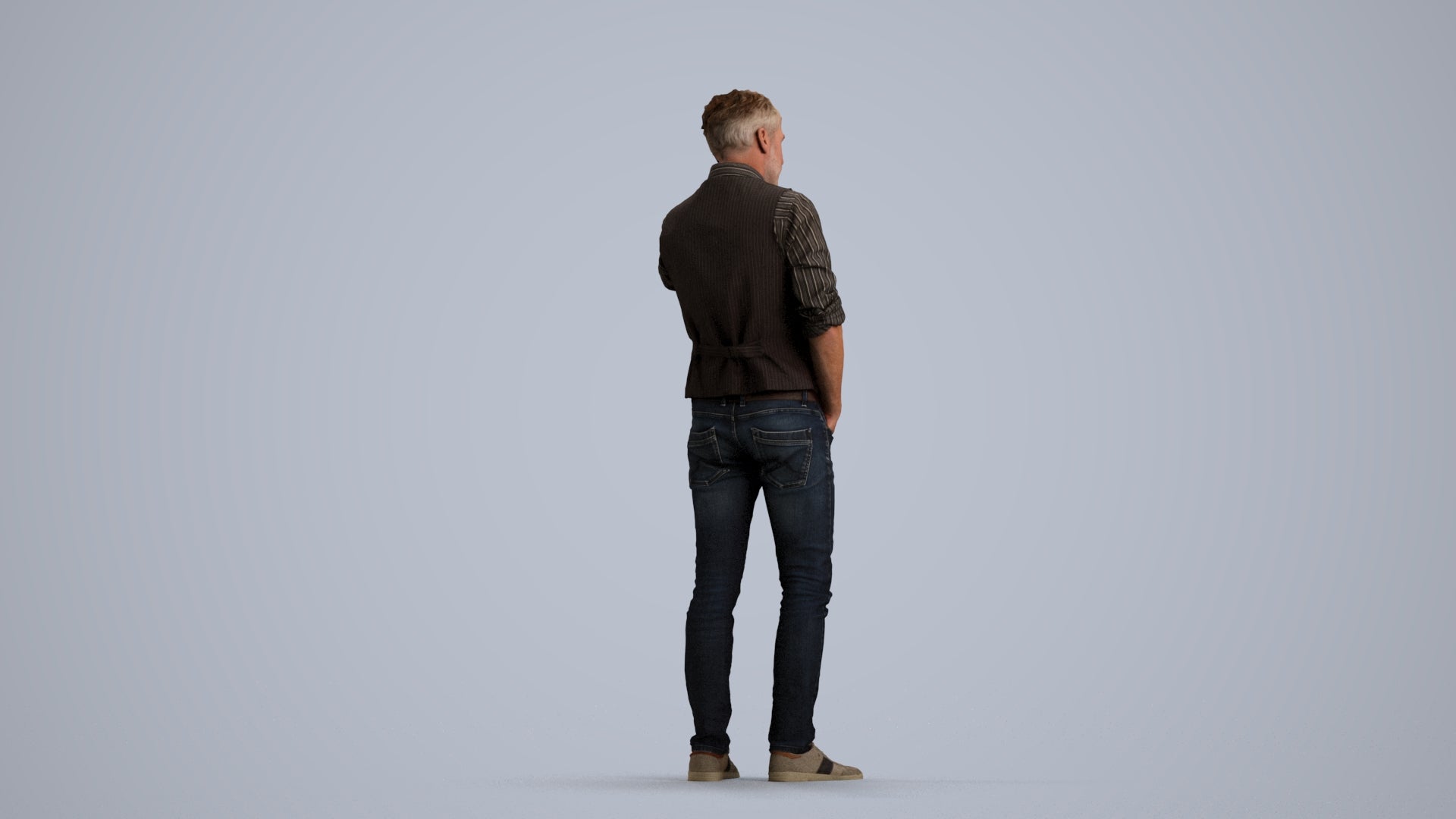 3D human model man casual standing, photogrammetry scanned person for archviz, front view render