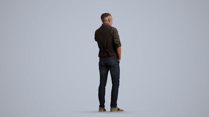 3D human model man casual standing, photogrammetry scanned person for archviz, front view render