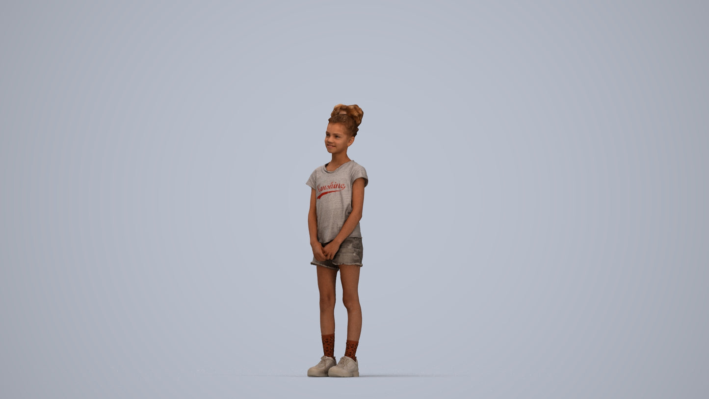 realistic 3D girl casual kids, scanned archviz people for Blender and 3ds Max, top-down view render