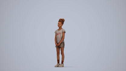 realistic 3D girl casual kids, scanned archviz people for Blender and 3ds Max, top-down view render