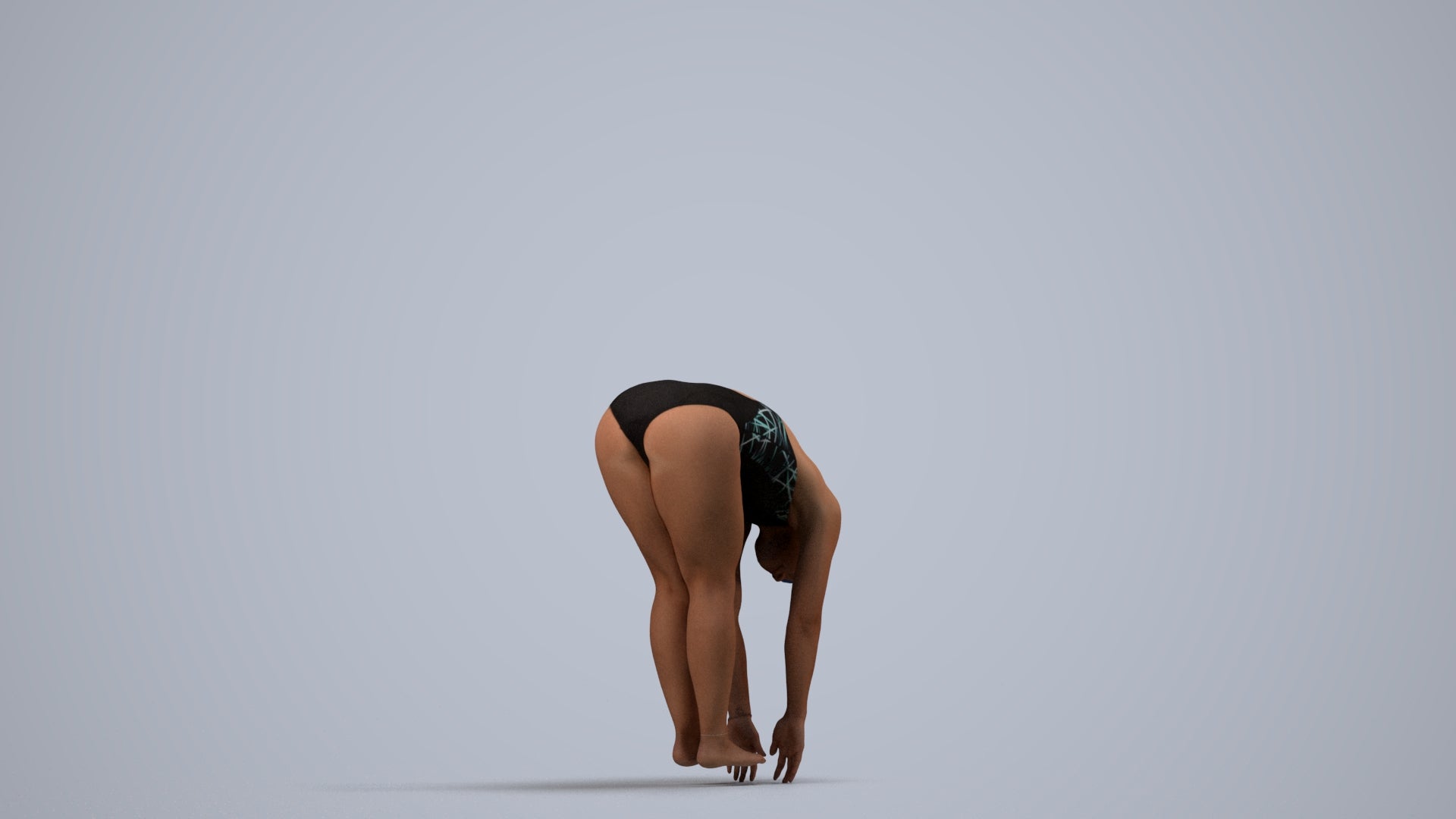 photogrammetry 3D woman sport pool, realistic human model archviz FBX, side view render