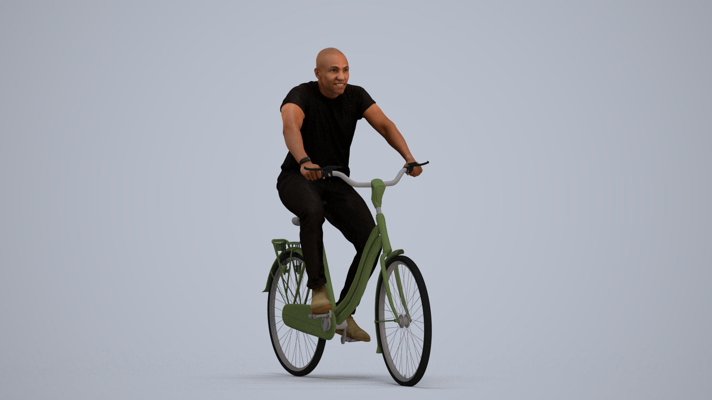 realistic 3D man casual cycling, scanned archviz people for Blender and 3ds Max, standing pose render