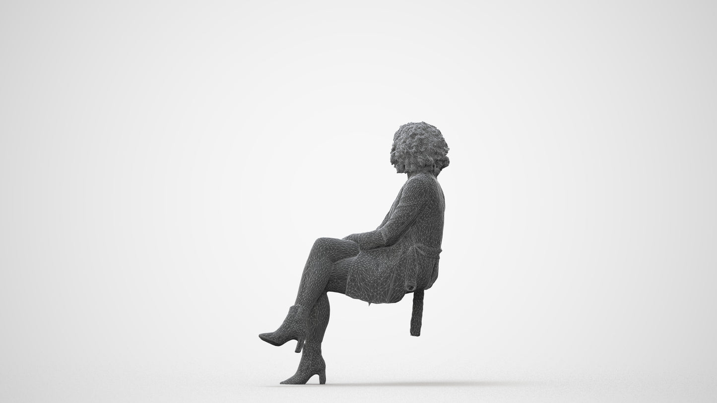 photogrammetry 3D woman business sitting, realistic human model archviz FBX, square thumbnail