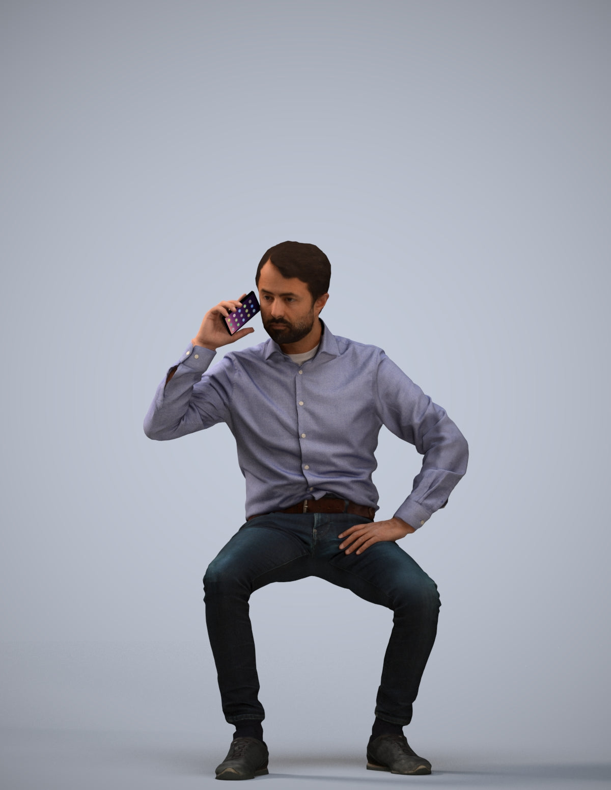 realistic 3D man business sitting, scanned archviz people for Blender and 3ds Max