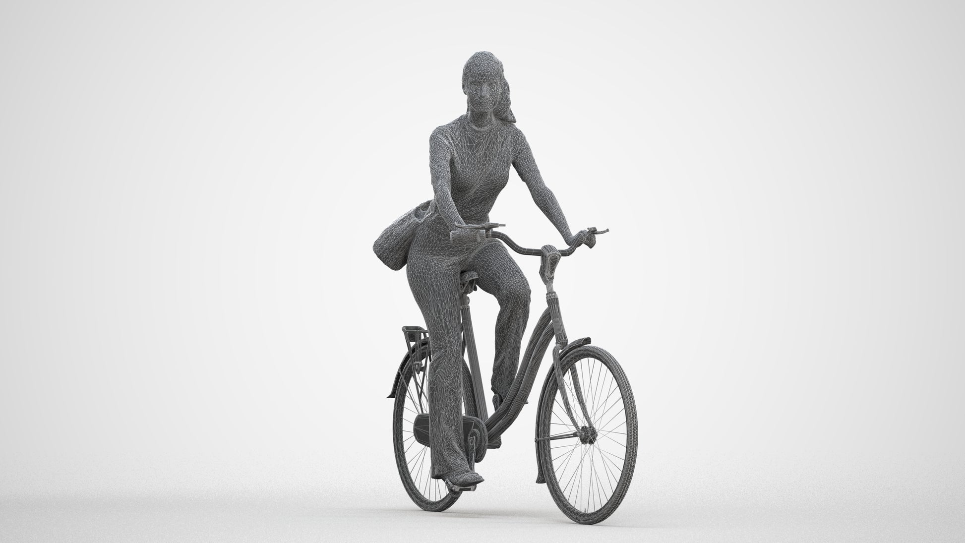 scanned 3D woman casual cycling, photogrammetry people for Enscape and V-Ray, three-quarter front view render