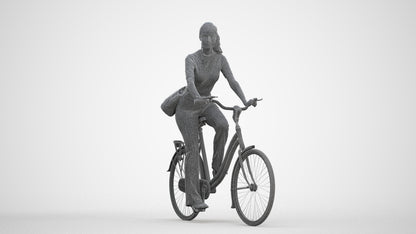 scanned 3D woman casual cycling, photogrammetry people for Enscape and V-Ray, three-quarter front view render