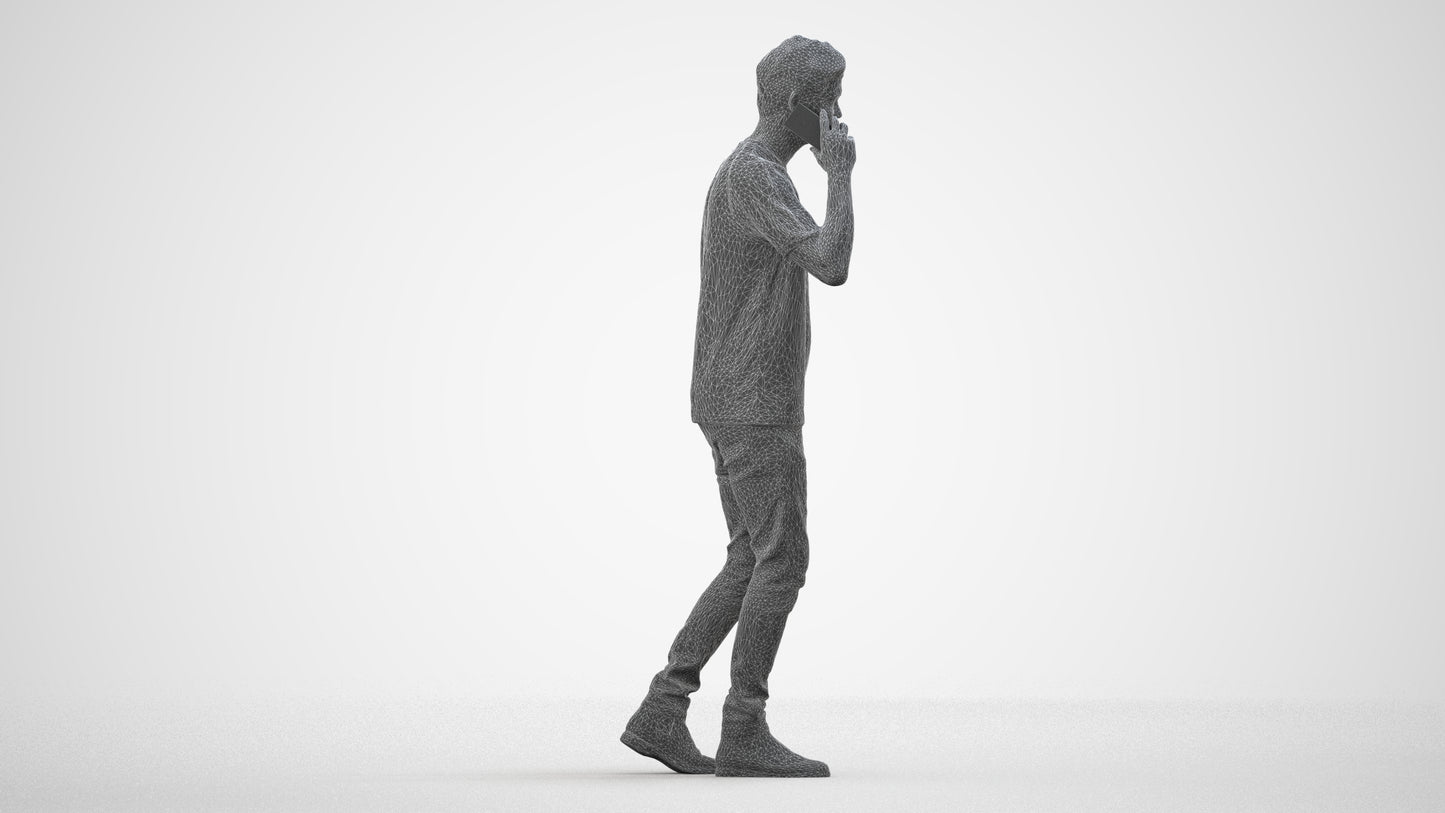 scanned 3D man casual walking, photogrammetry people for Enscape and V-Ray, wireframe side view