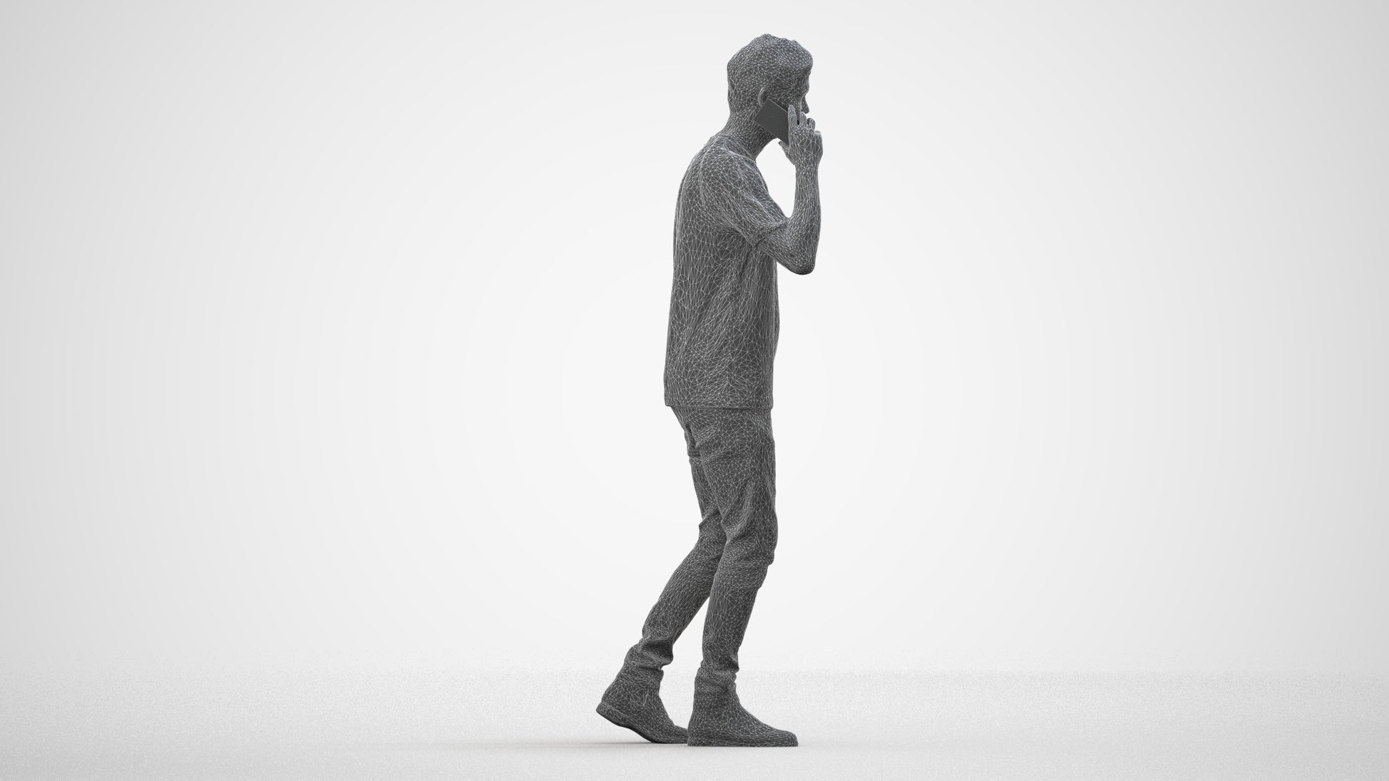 scanned 3D man casual walking, photogrammetry people for Enscape and V-Ray, wireframe side view