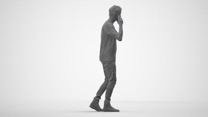 scanned 3D man casual walking, photogrammetry people for Enscape and V-Ray, wireframe side view