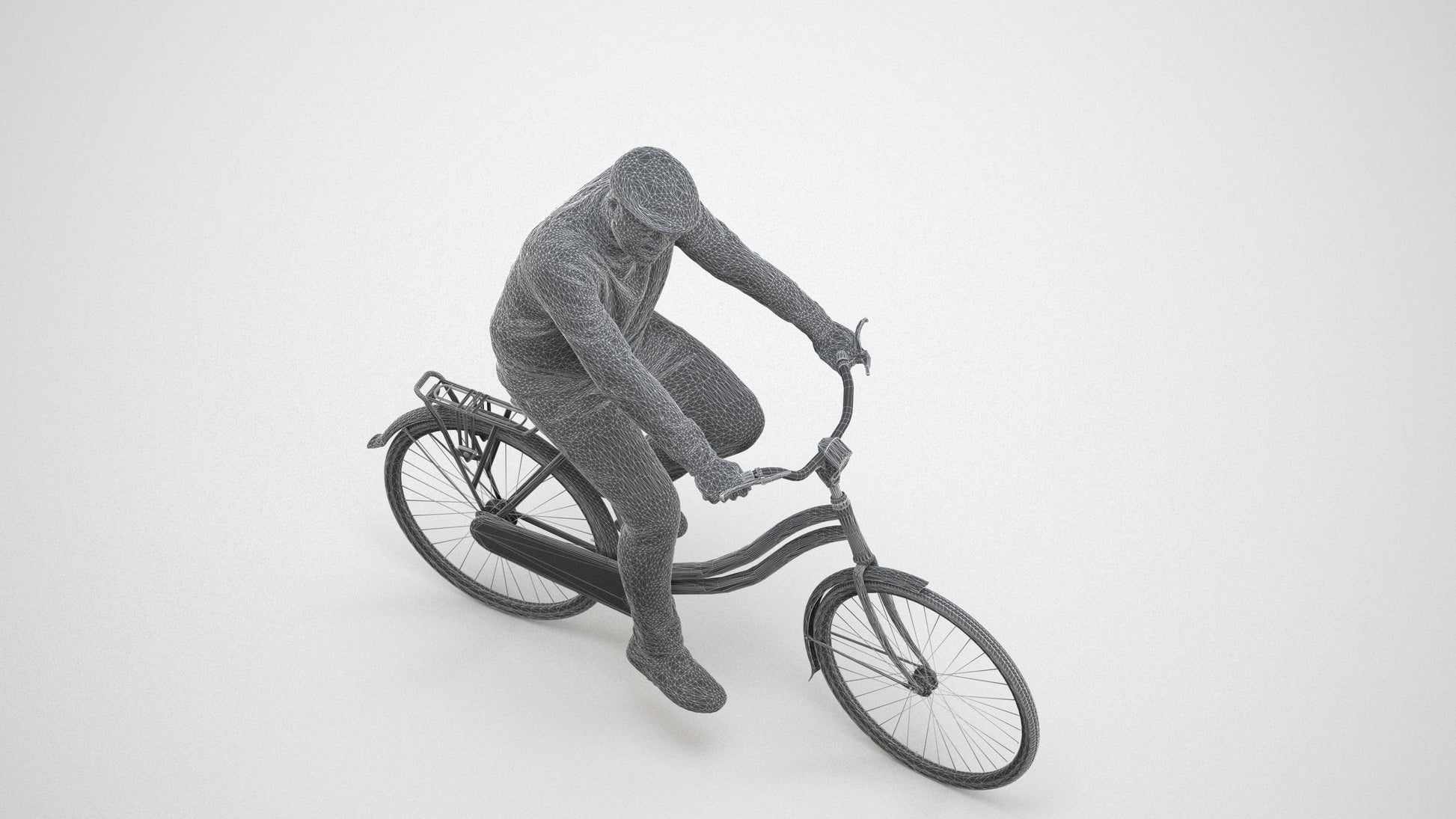 realistic 3D people man casual cycling, render-ready for V-Ray and Corona, FBX OBJ, wireframe three-quarter view