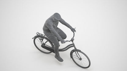realistic 3D people man casual cycling, render-ready for V-Ray and Corona, FBX OBJ, wireframe three-quarter view