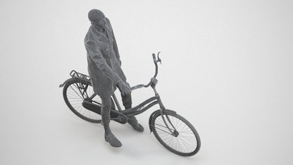 3D people model man business cycling, scanned human for 3ds Max rendering, wireframe three-quarter view