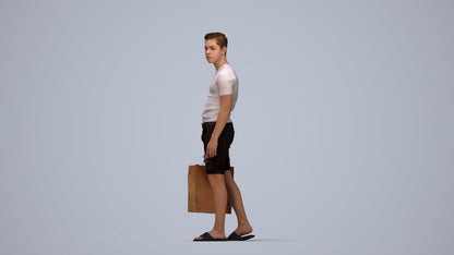 3D human model boy casual kids, photogrammetry scanned person for archviz, top-down view render