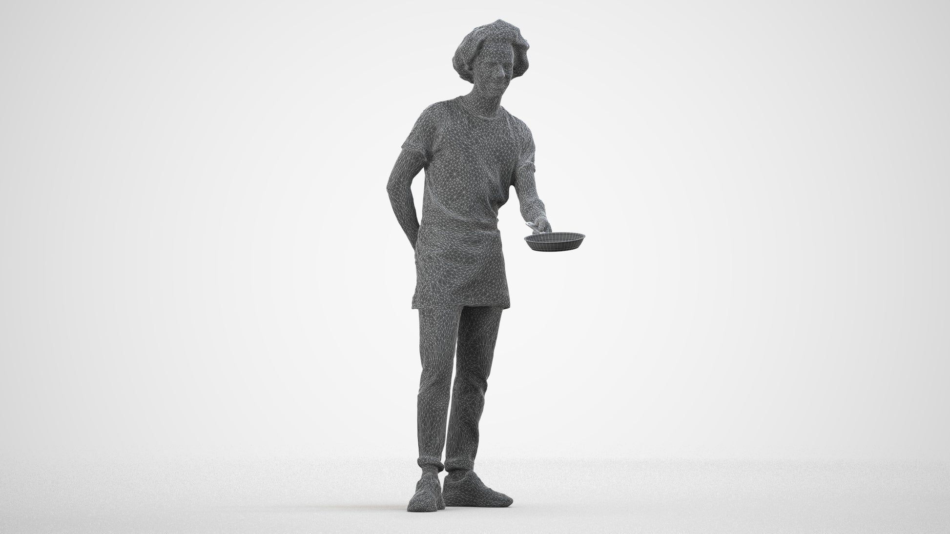 3D scanned man standing, photorealistic archviz people for Enscape and SketchUp, wireframe side view