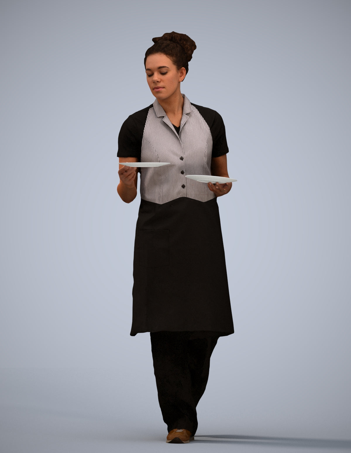 realistic 3D woman hospitality, scanned archviz people for Blender and 3ds Max