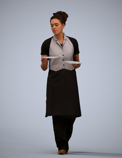 realistic 3D woman hospitality, scanned archviz people for Blender and 3ds Max