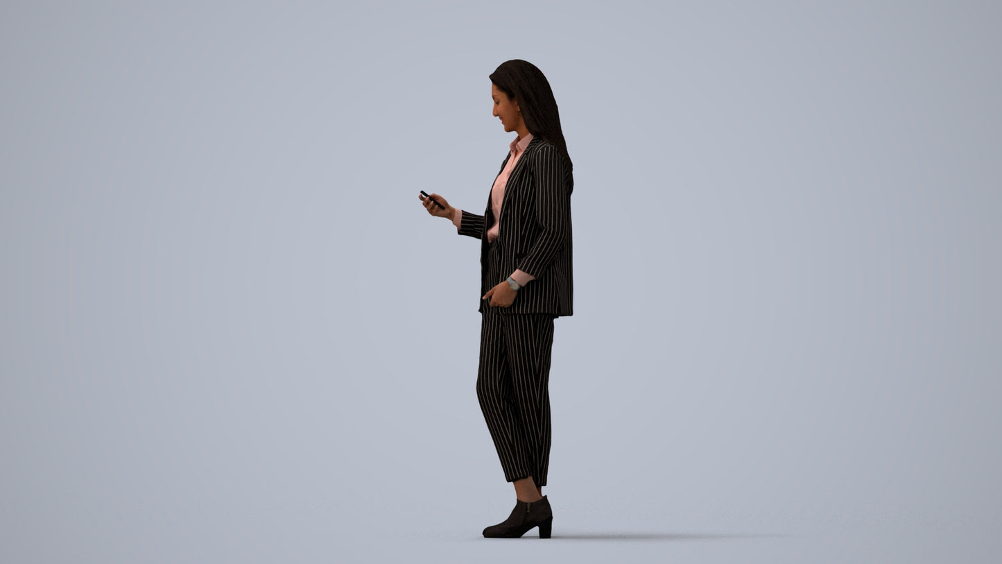 3D scanned woman business, photorealistic archviz people for Enscape and SketchUp, three-quarter view render
