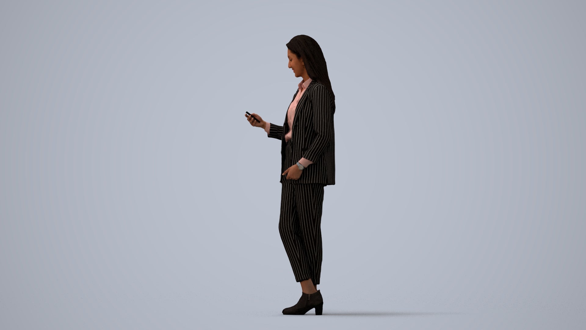 3D scanned woman business, photorealistic archviz people for Enscape and SketchUp, three-quarter view render
