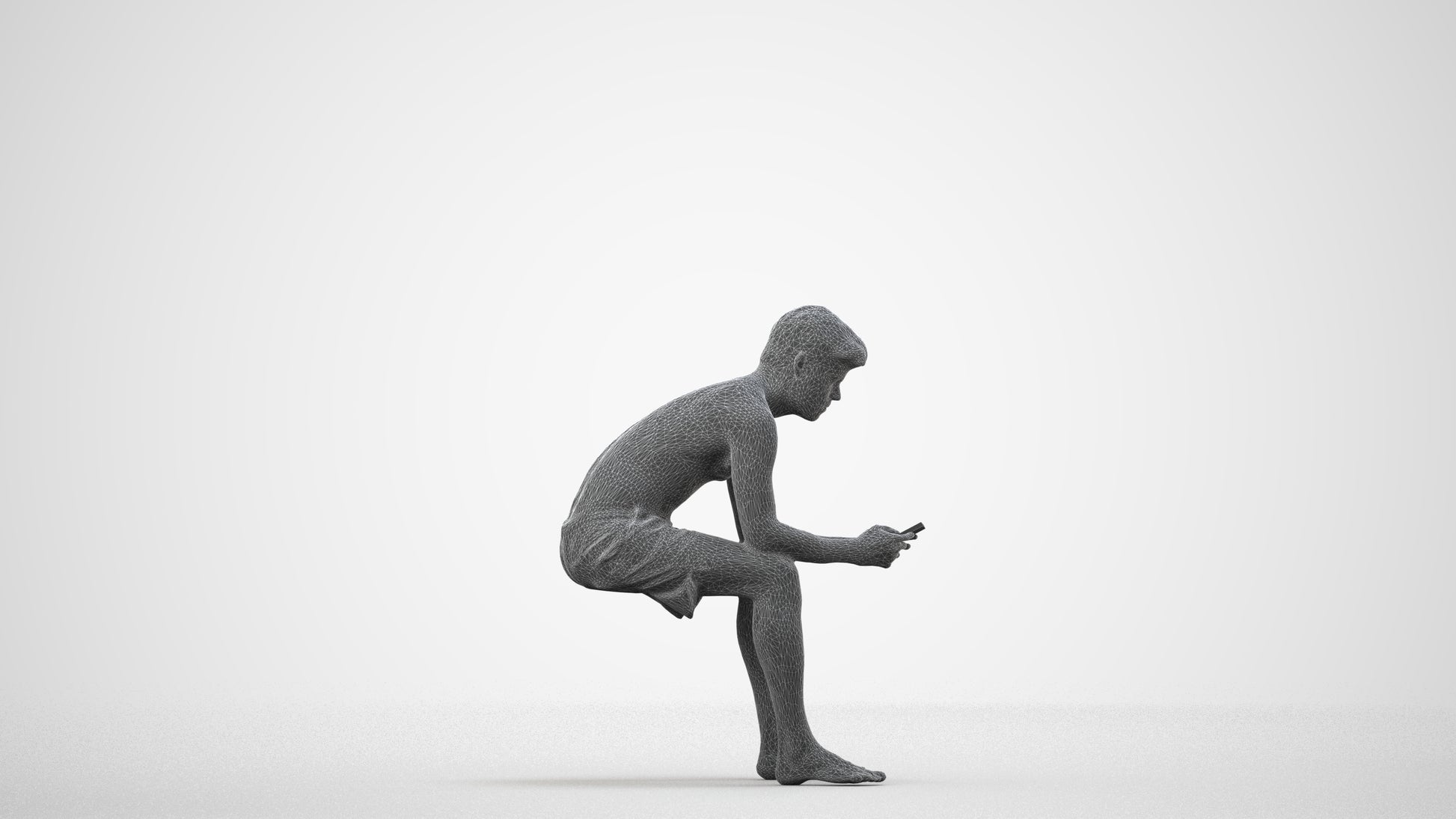 scanned 3D man pool, photogrammetry people for Enscape and V-Ray, wireframe side view