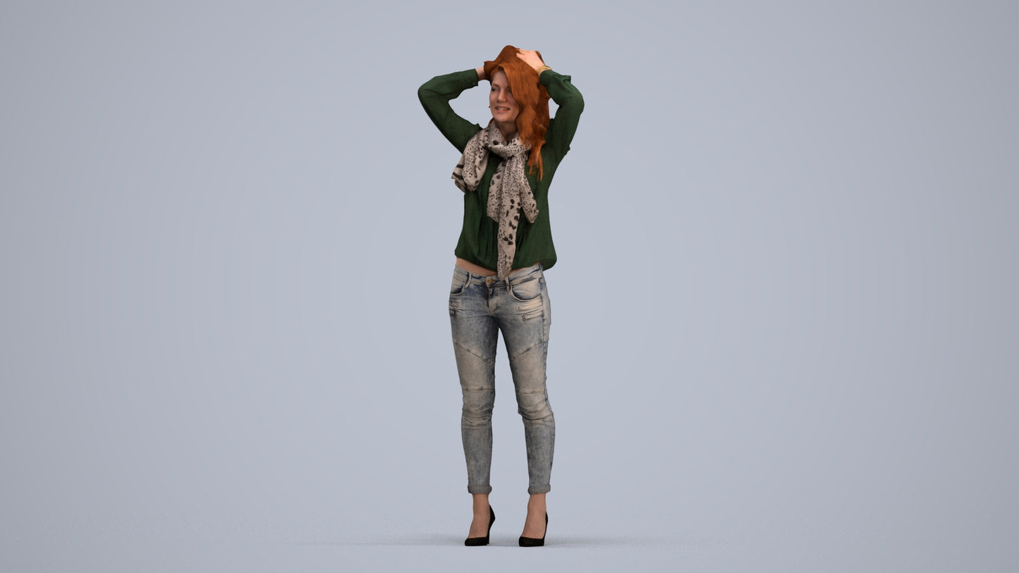 scanned 3D woman casual standing, photogrammetry people for Enscape and V-Ray, standing pose render