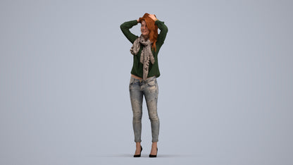 scanned 3D woman casual standing, photogrammetry people for Enscape and V-Ray, standing pose render