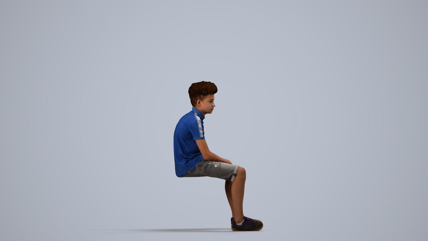 3D scanned boy kids casual, photorealistic archviz people for Enscape and SketchUp, side view render