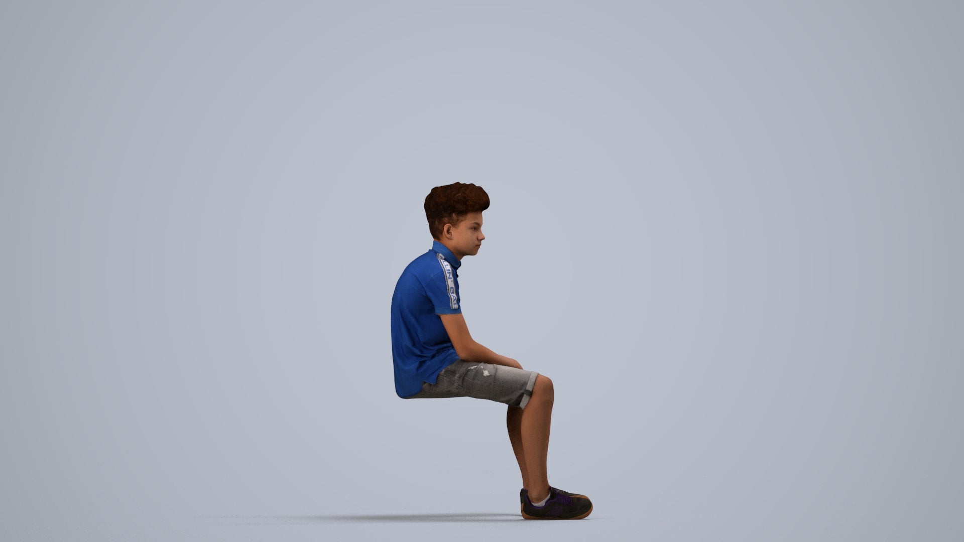3D scanned boy kids casual, photorealistic archviz people for Enscape and SketchUp, side view render