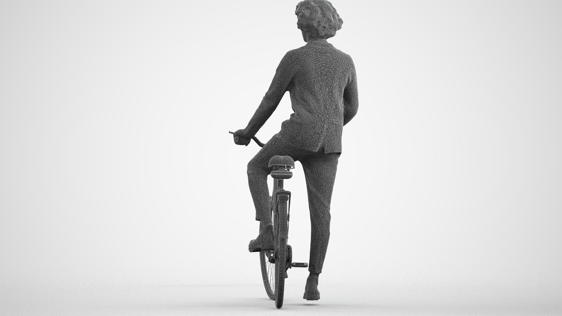 scanned 3D man business cycling, photogrammetry people for Enscape and V-Ray, wireframe front view