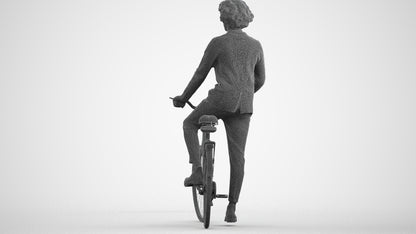 scanned 3D man business cycling, photogrammetry people for Enscape and V-Ray, wireframe front view