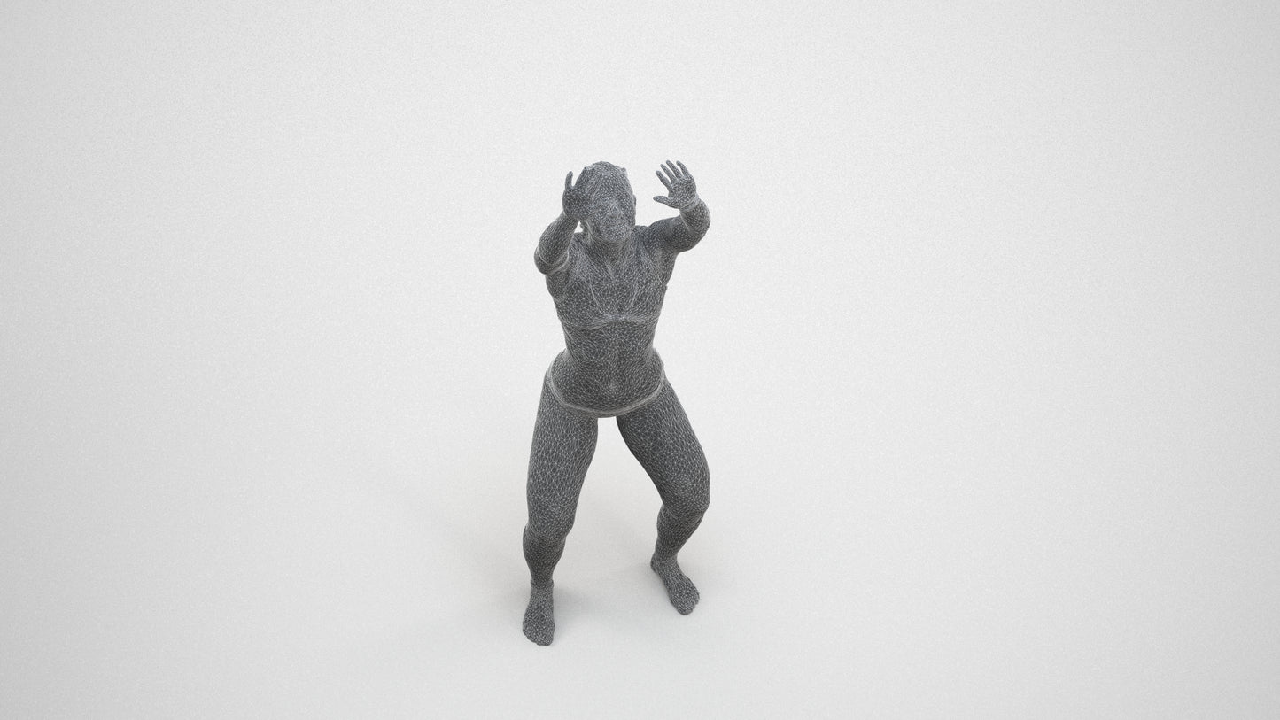 scanned 3D woman pool, photogrammetry people for Enscape and V-Ray, wireframe three-quarter view