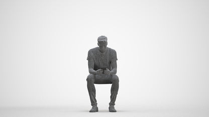 3D scanned man sitting casual, photorealistic archviz people for Enscape and SketchUp, three-quarter front view render