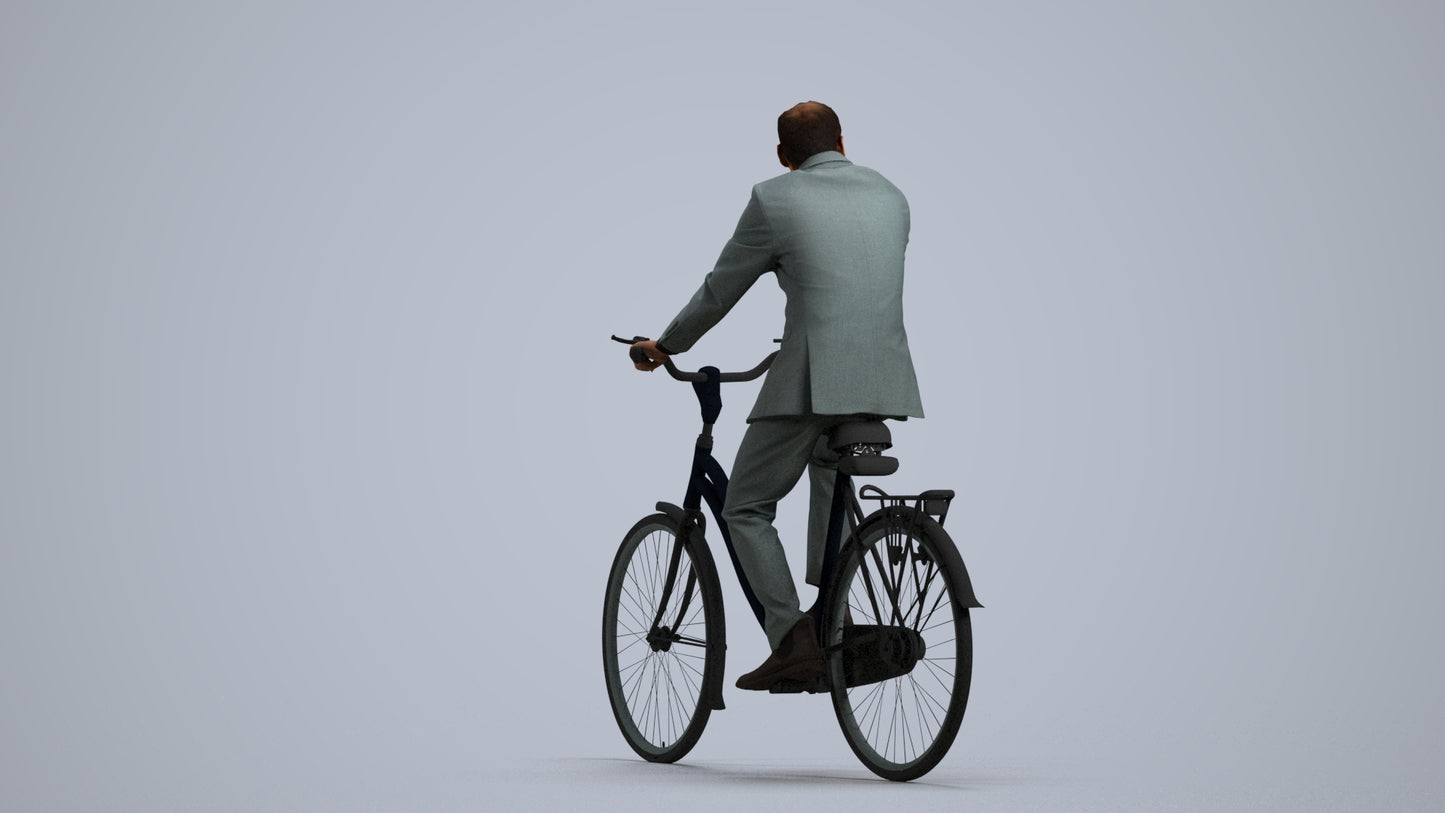 3D people model man business cycling, scanned human for 3ds Max rendering, front view render
