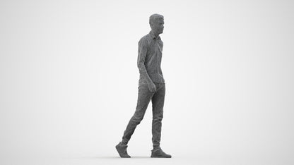 realistic 3D man casual walking, scanned archviz people for Blender and 3ds Max, wireframe side view