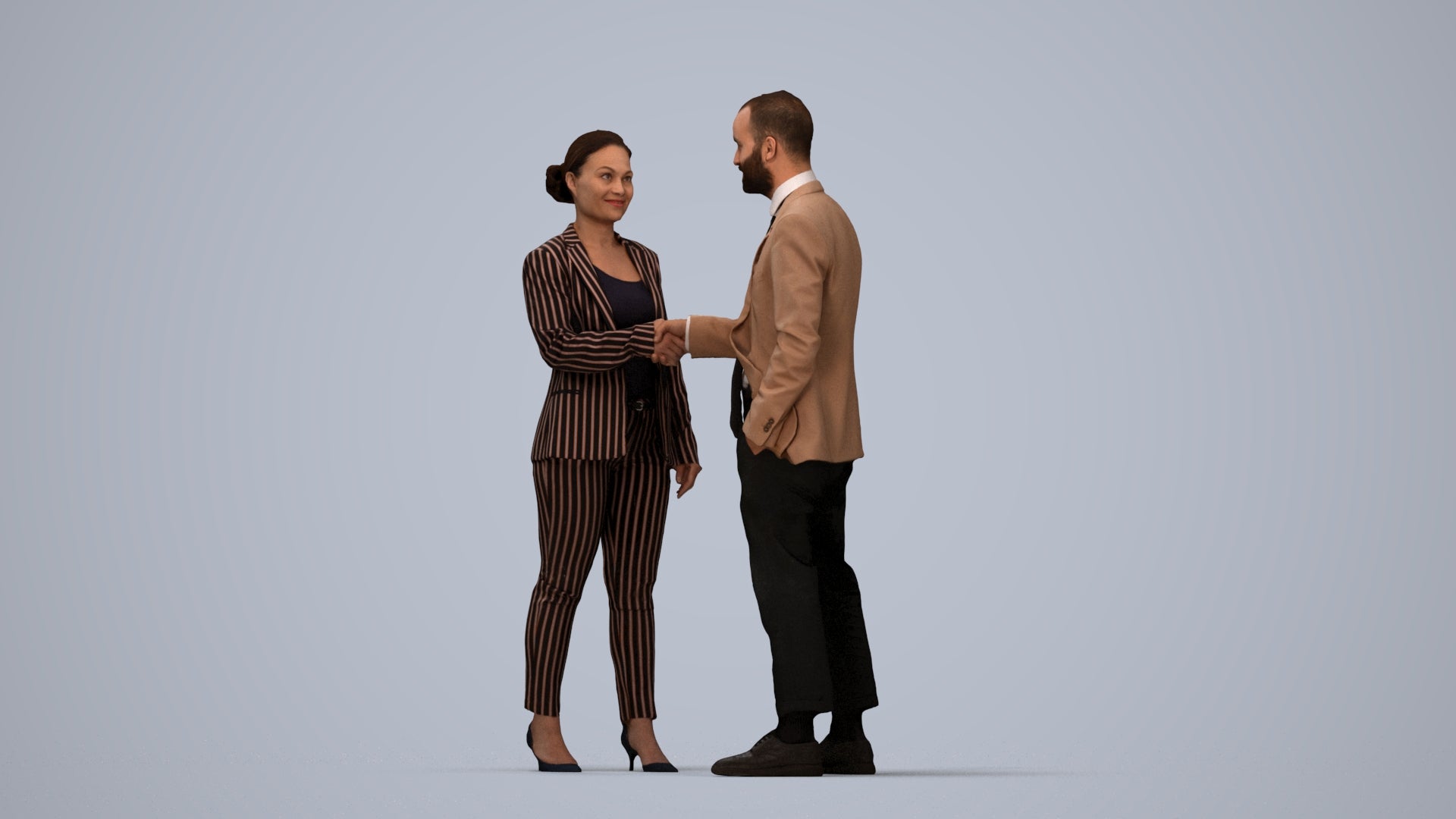 realistic 3D woman business, scanned archviz people for Blender and 3ds Max, top-down view render
