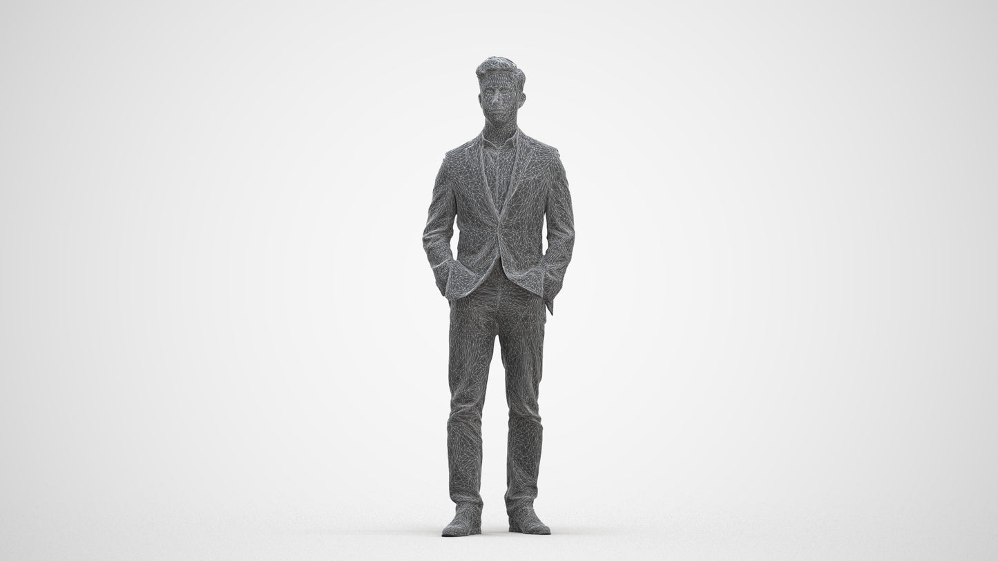 3D people model man business standing, scanned human for 3ds Max rendering, three-quarter front view render