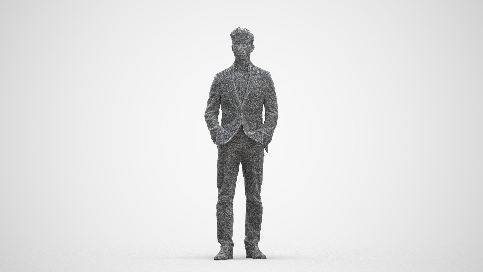 3D people model man business standing, scanned human for 3ds Max rendering, three-quarter front view render