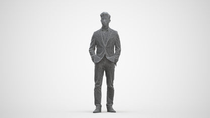 3D people model man business standing, scanned human for 3ds Max rendering, three-quarter front view render