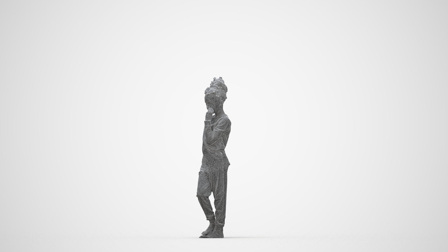 scanned 3D girl kids, photogrammetry people for Enscape and V-Ray, wireframe back view