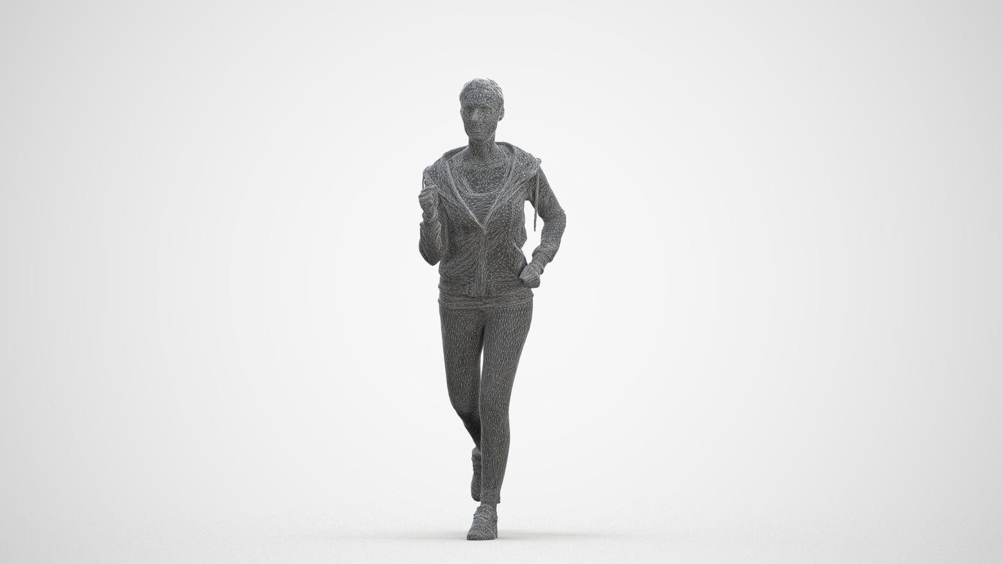 photogrammetry 3D woman sport, realistic human model archviz FBX, three-quarter front view render