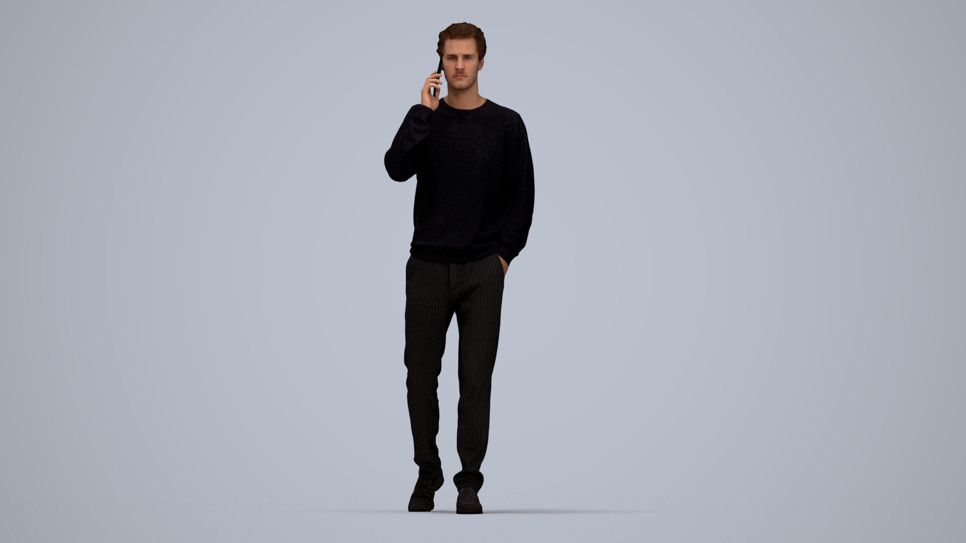 3D human model man casual walking, photogrammetry scanned person for archviz, top-down view render