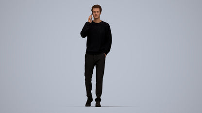 3D human model man casual walking, photogrammetry scanned person for archviz, top-down view render