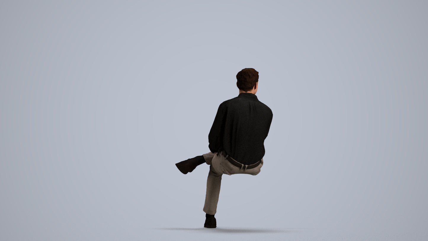 realistic 3D man casual sitting, scanned archviz people for Blender and 3ds Max, front view render