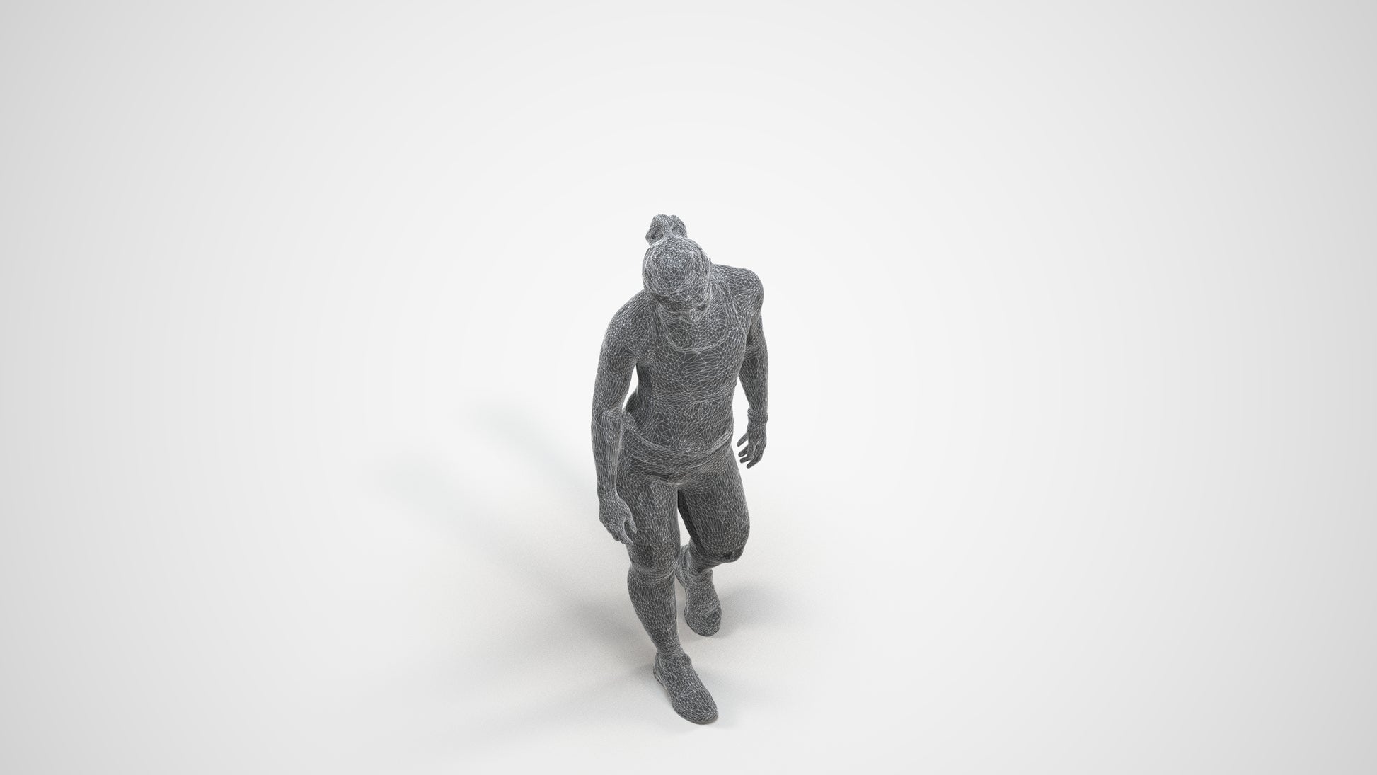 3D people model woman sport, scanned human for 3ds Max rendering, wireframe three-quarter view