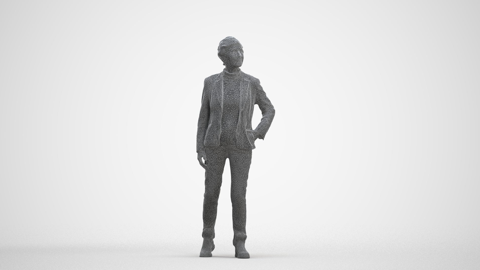 realistic 3D human senior woman business standing, archviz people FBX OBJ for Blender, three-quarter front view render