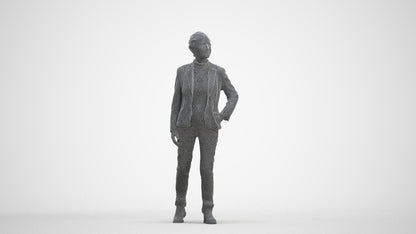 realistic 3D human senior woman business standing, archviz people FBX OBJ for Blender, three-quarter front view render