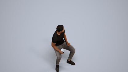 realistic 3D man casual sitting, scanned archviz people for Blender and 3ds Max, back view render
