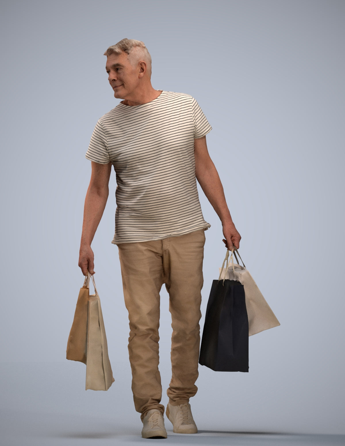 scanned 3D senior man casual shopping, photogrammetry people for Enscape and V-Ray