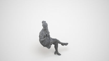 3D people model woman casual sitting, scanned human for 3ds Max rendering, wireframe three-quarter view